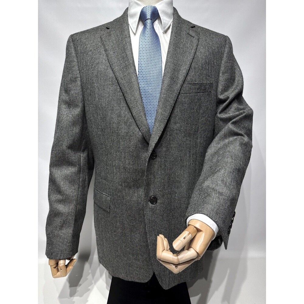 Lauren Black Label Wool Black Gray Micro Houndstooth Blazer Slim Fit Men 44R